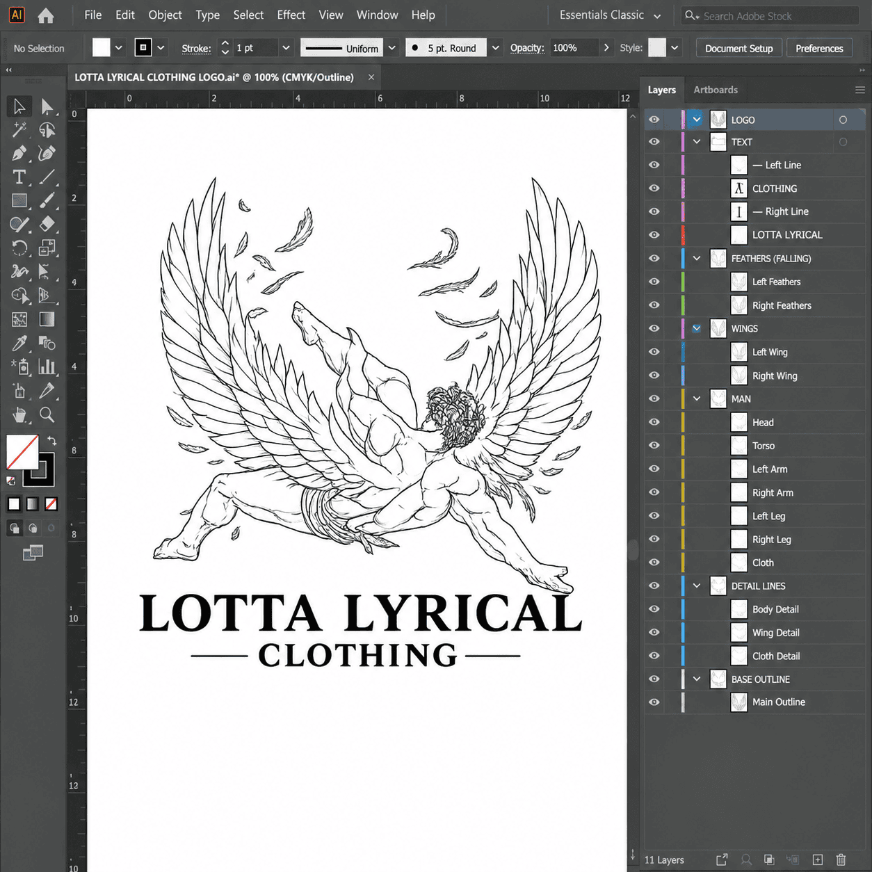 Custom clothing logo artwork being developed in Adobe Illustrator by Hotpressink