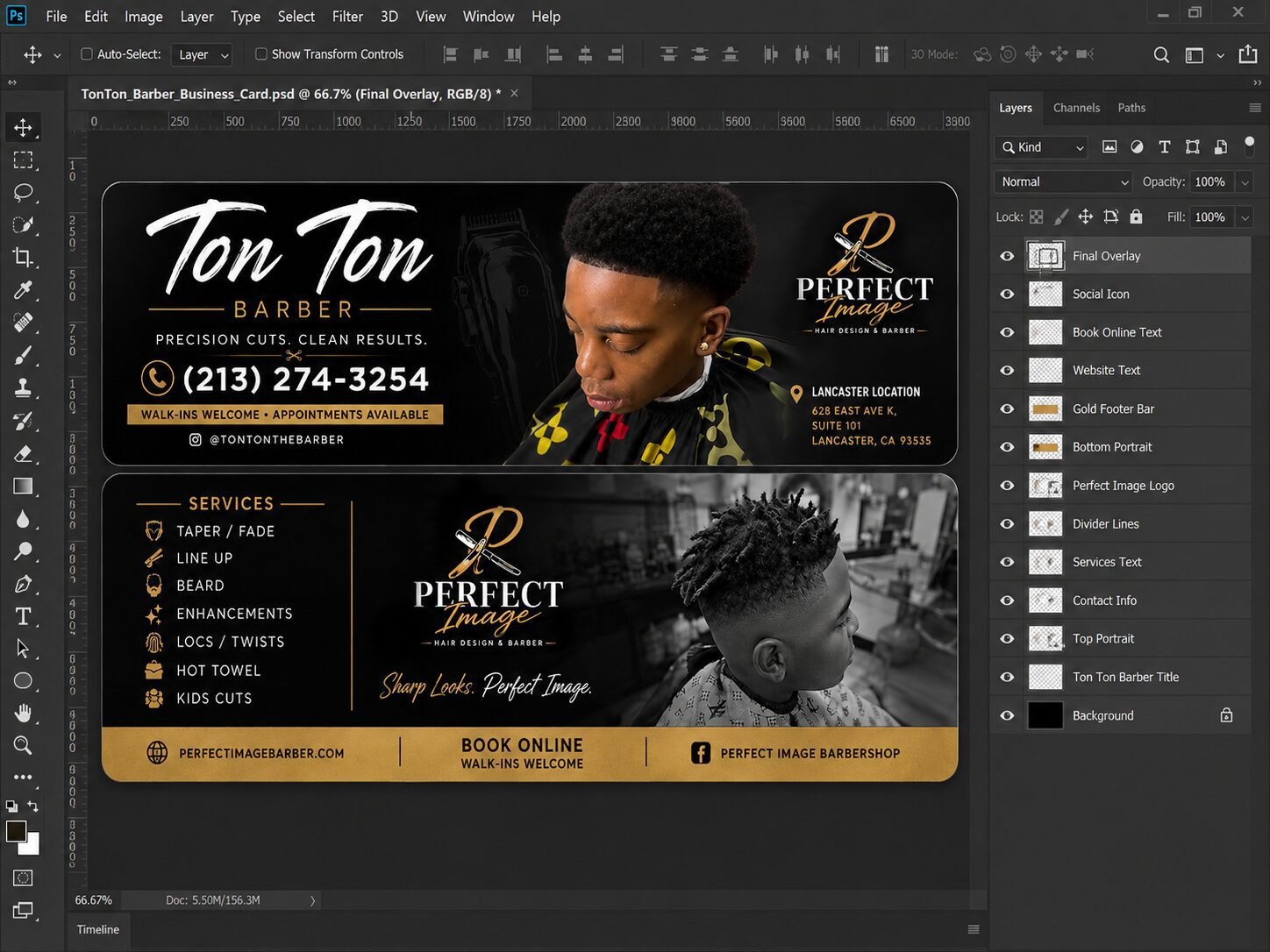 Barber business card and branding design created in Adobe Photoshop by Hotpressink