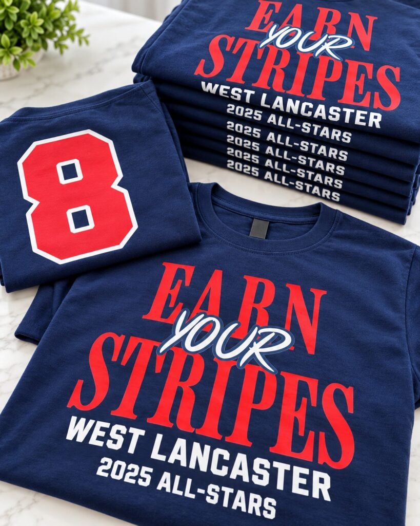 Earn Your Stripes custom team apparel project completed by Hotpressink